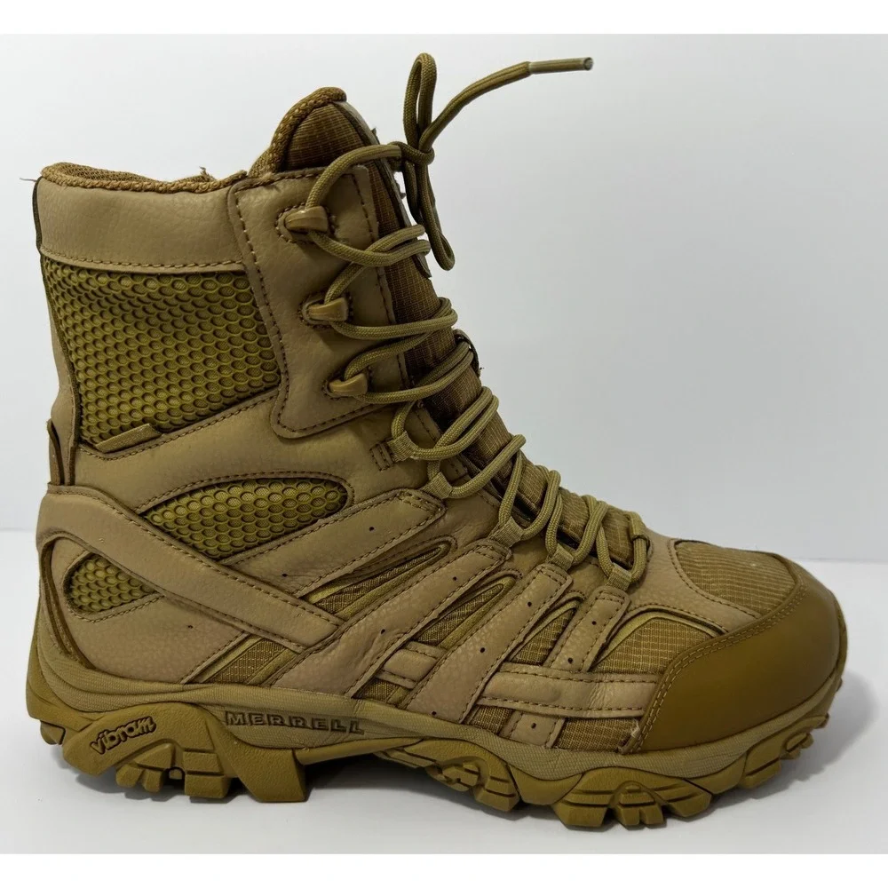Merrell Mens Moab 2 8 Tactical Side-Zip Waterproof Coyote Boots 11.5 No Insoles